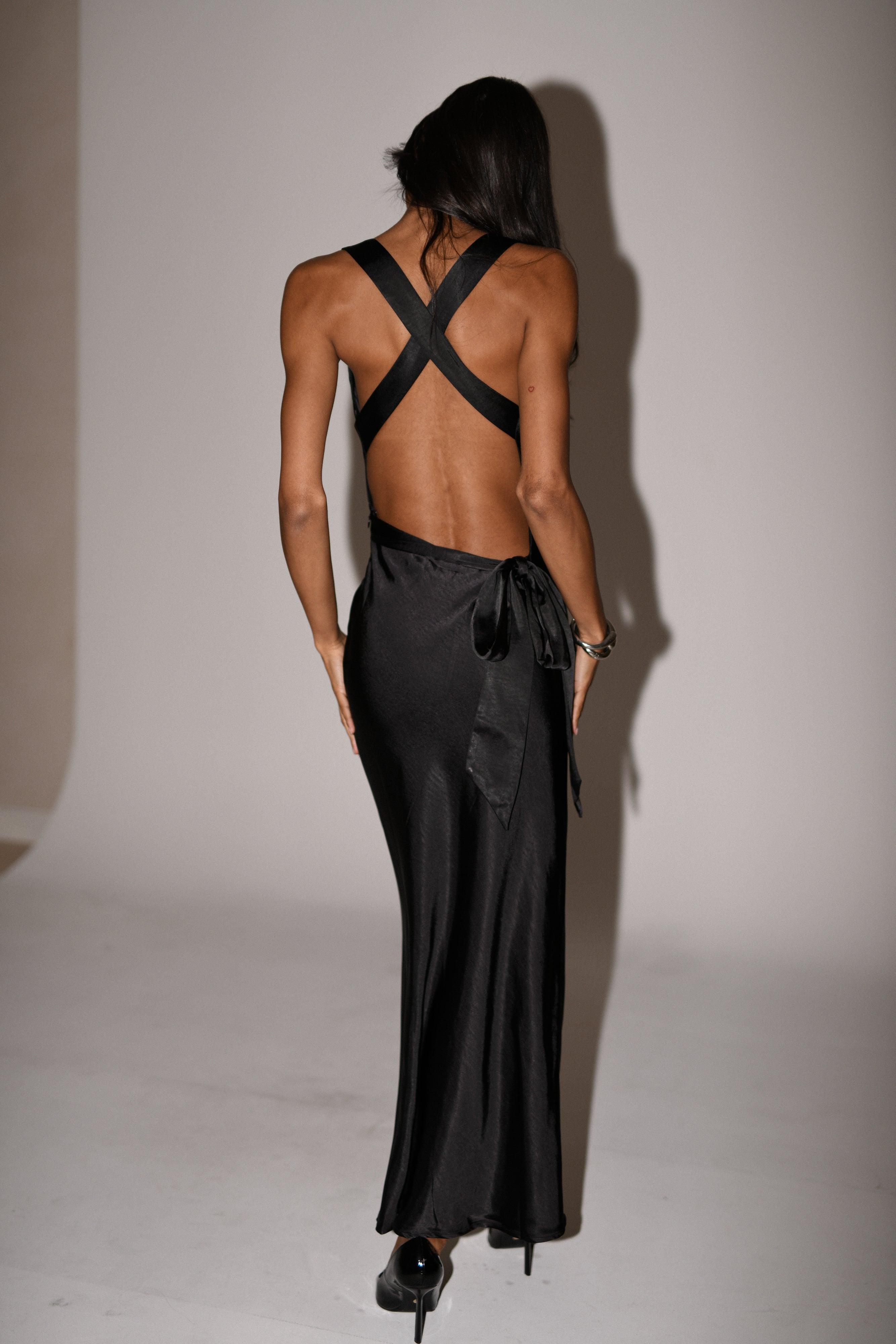 Caellie Satin Cowl Maxi Dress - Black product image