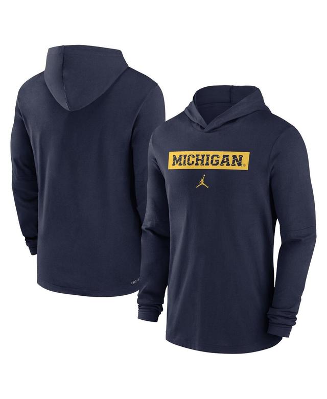 Jordan Mens Navy Michigan Wolverines Sideline Hoodie Performance Long Sleeve T-Shirt Product Image