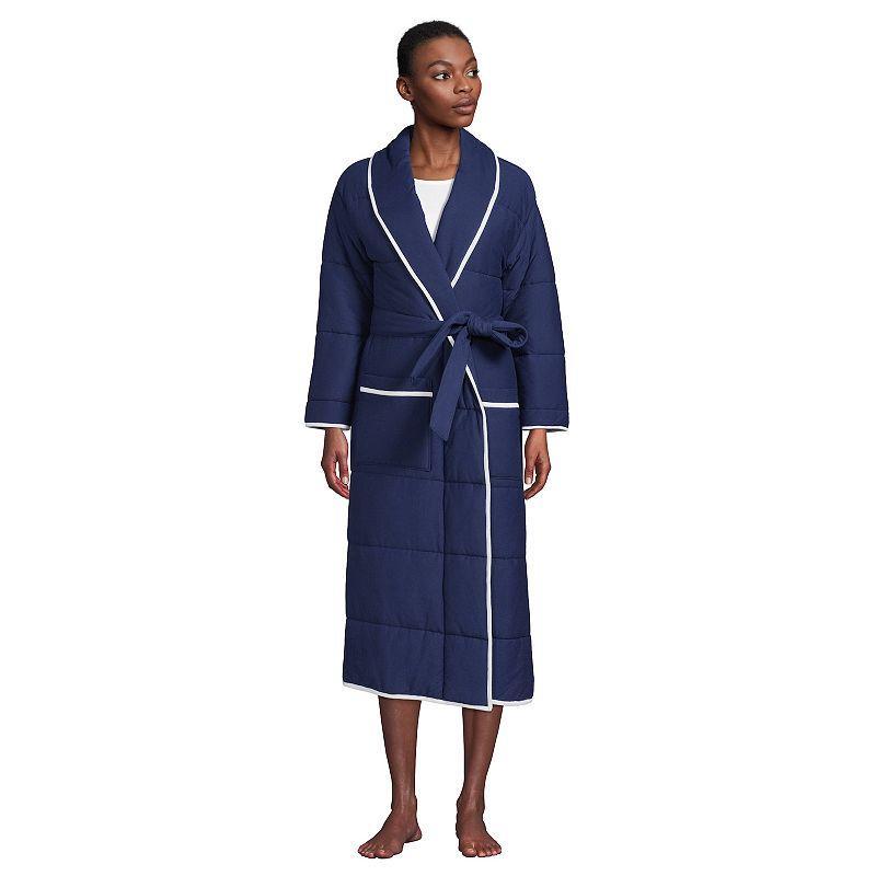 Womens Lands End Quilted Long Robe Deep Blue Product Image