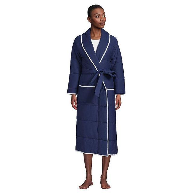 Womens Lands End Quilted Long Robe Deep Blue Product Image