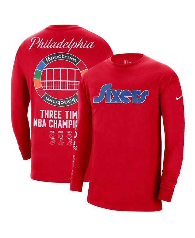 Mens Nike Red Philadelphia 76Ers 2021/22 City Edition Courtside Heavyweight Moments Long Sleeve T-shirt Product Image