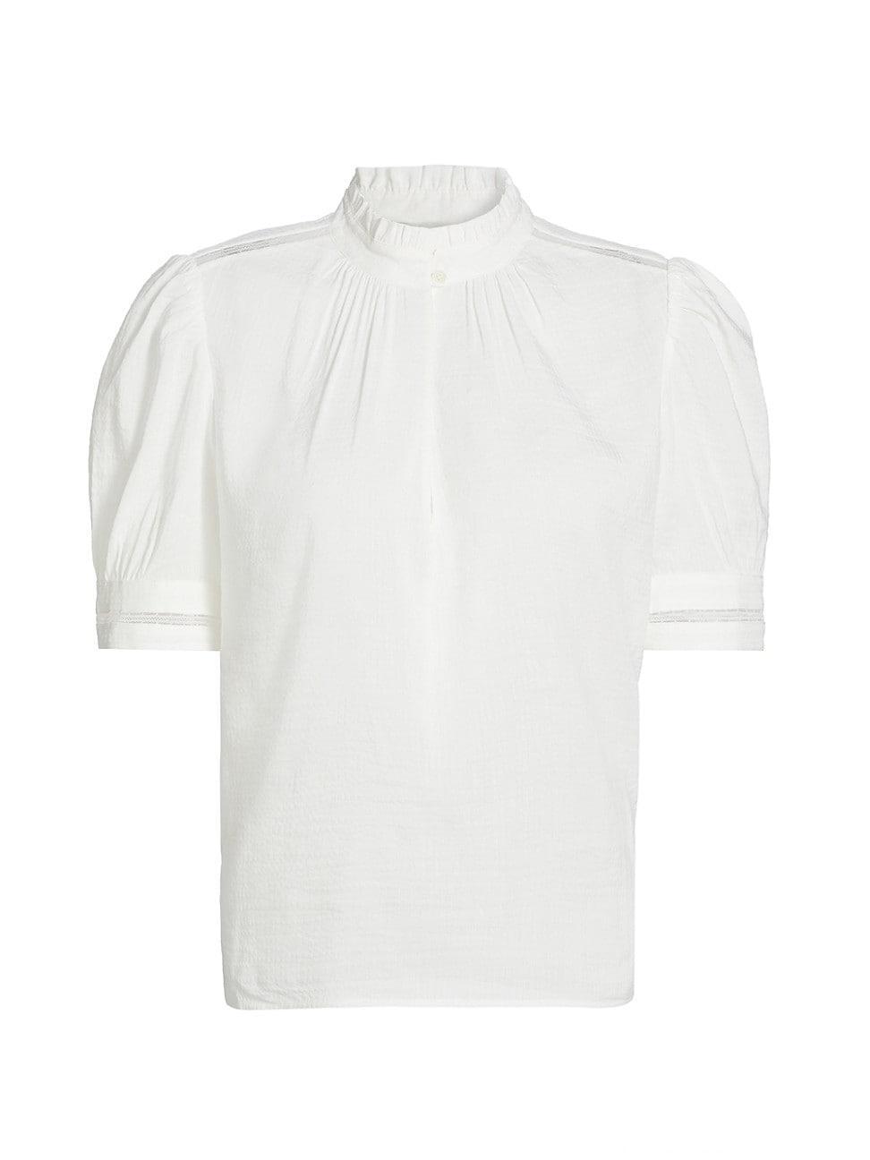 Womens Linen-Blend Ruffle-Trimmed Top Product Image