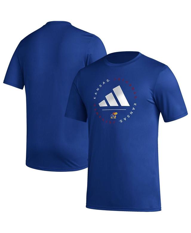 Mens adidas Royal Kansas Jayhawks Stripe Up Aeroready Pregame T-shirt Product Image