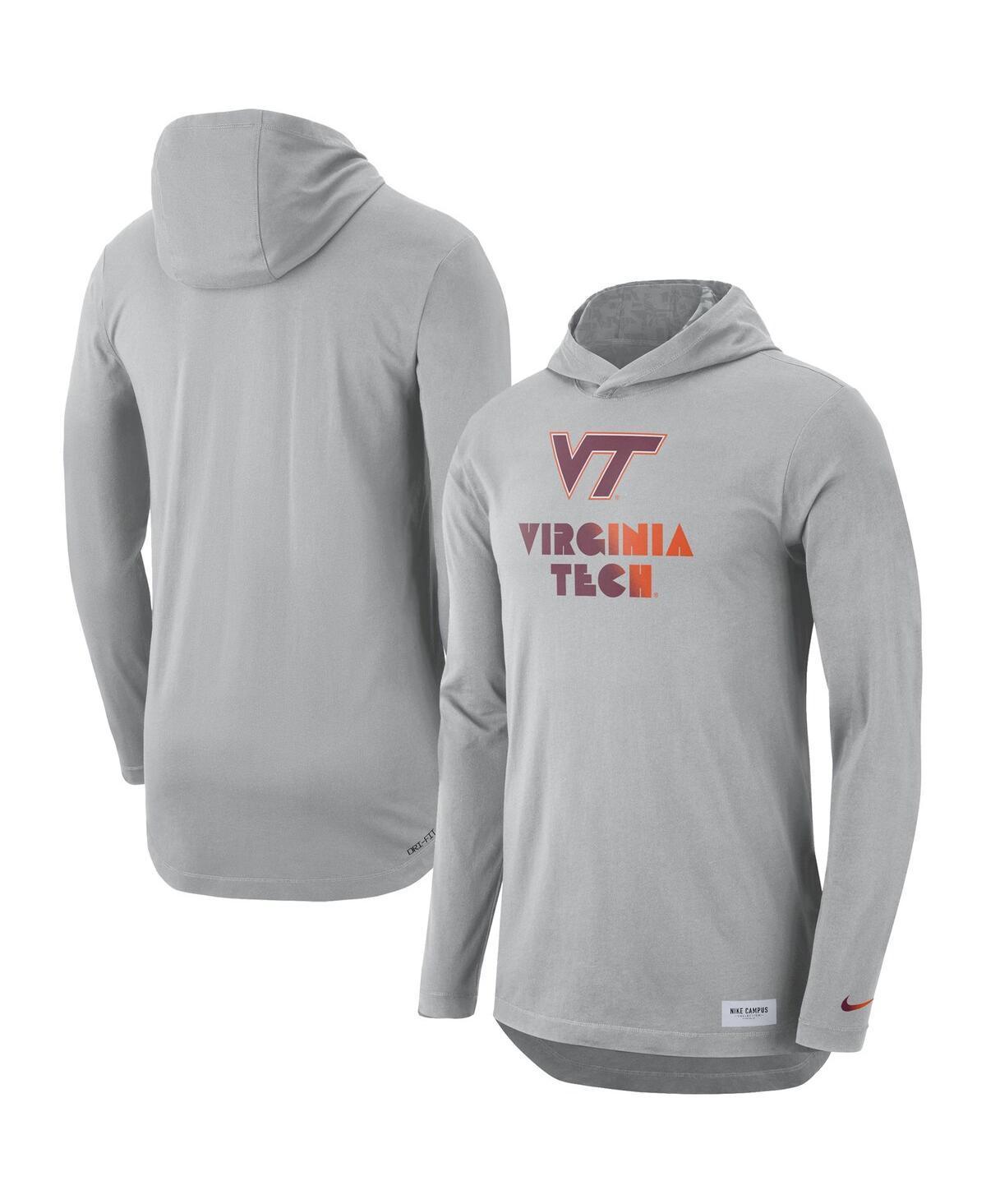 Mens Nike Gray Virginia Tech Hokies Campus Performance Hoodie Long Sleeve T-shirt Product Image