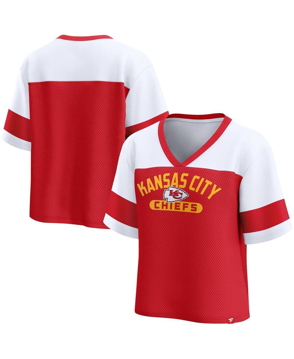 Fanatics Womens Red Kansas City Chiefs Homeschool Jersey Poly V-Neck Fashion Top - Red, White Product Image