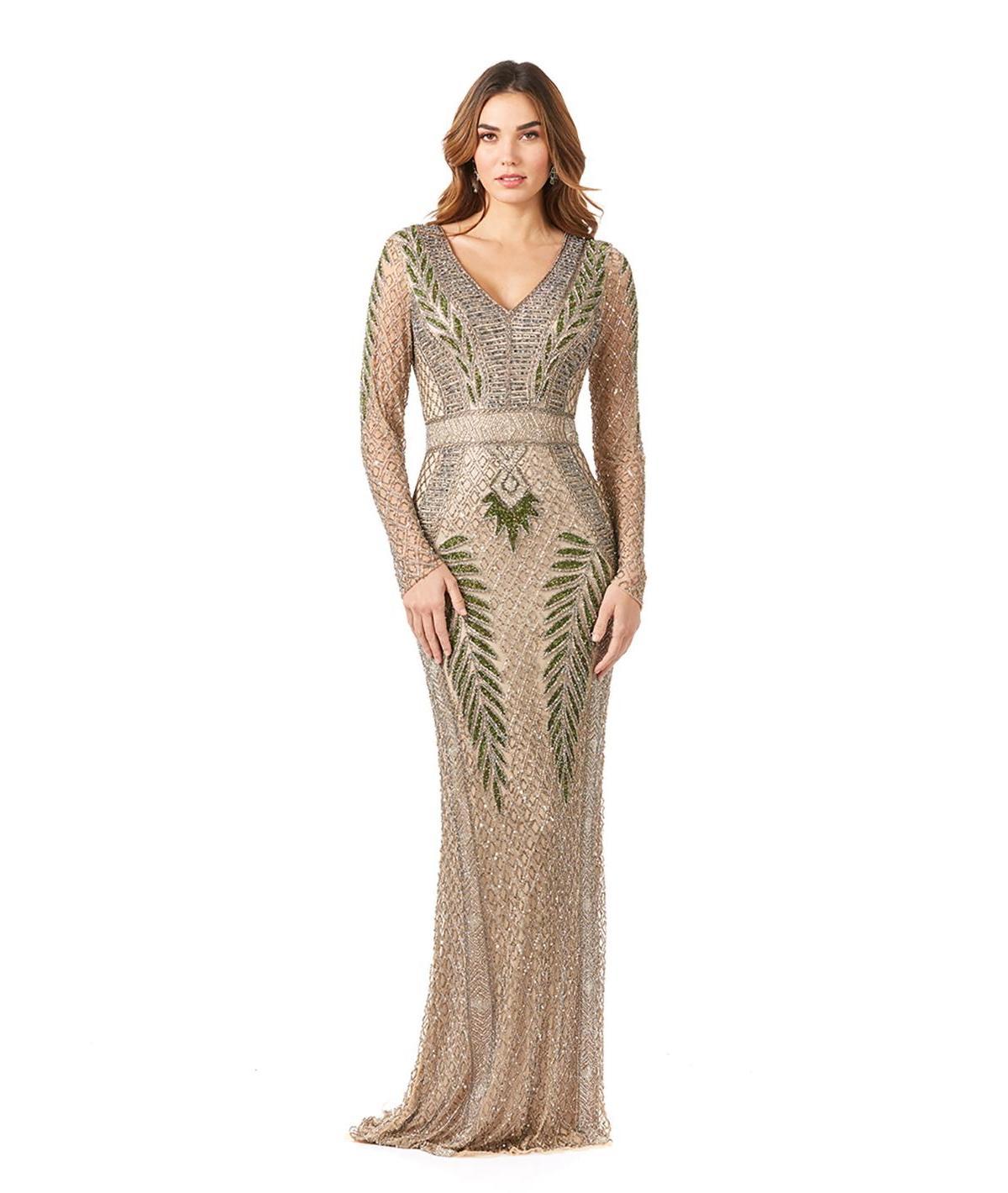 Lara Womens Long Sleeve Beaded Gown - Nude Product Image