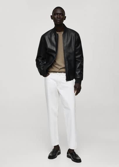 MANGO MAN - Leather-effect bomber jacket blackMen Product Image