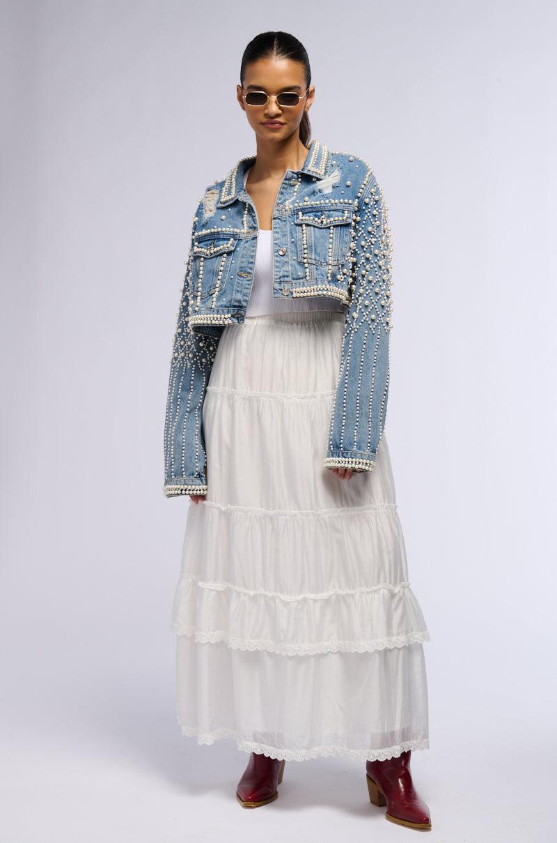 LUCKY YOU CROPPED PEARL DENIM JACKET Product Image