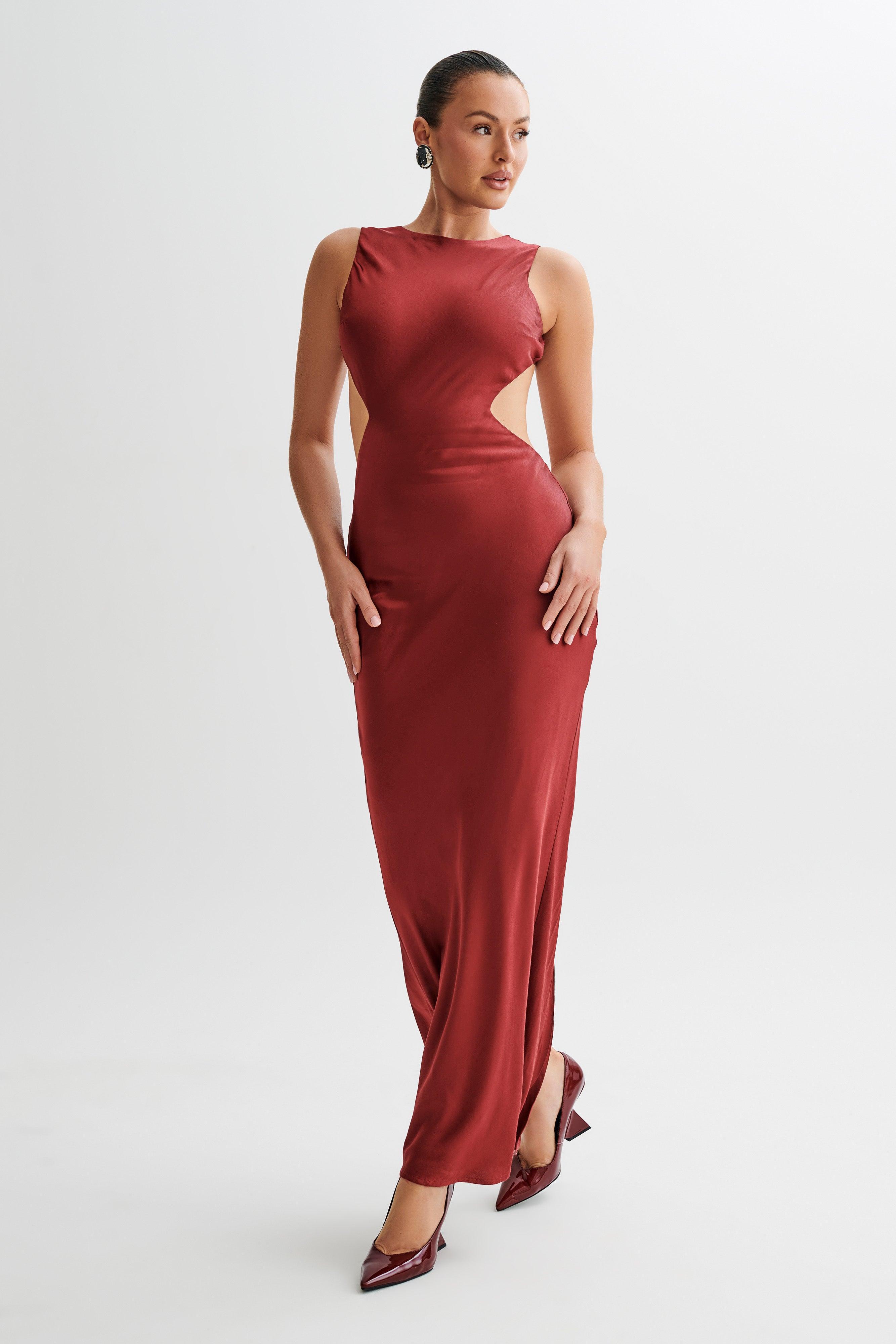 Electra Satin Cut Out Maxi Dress - Berry Product Image