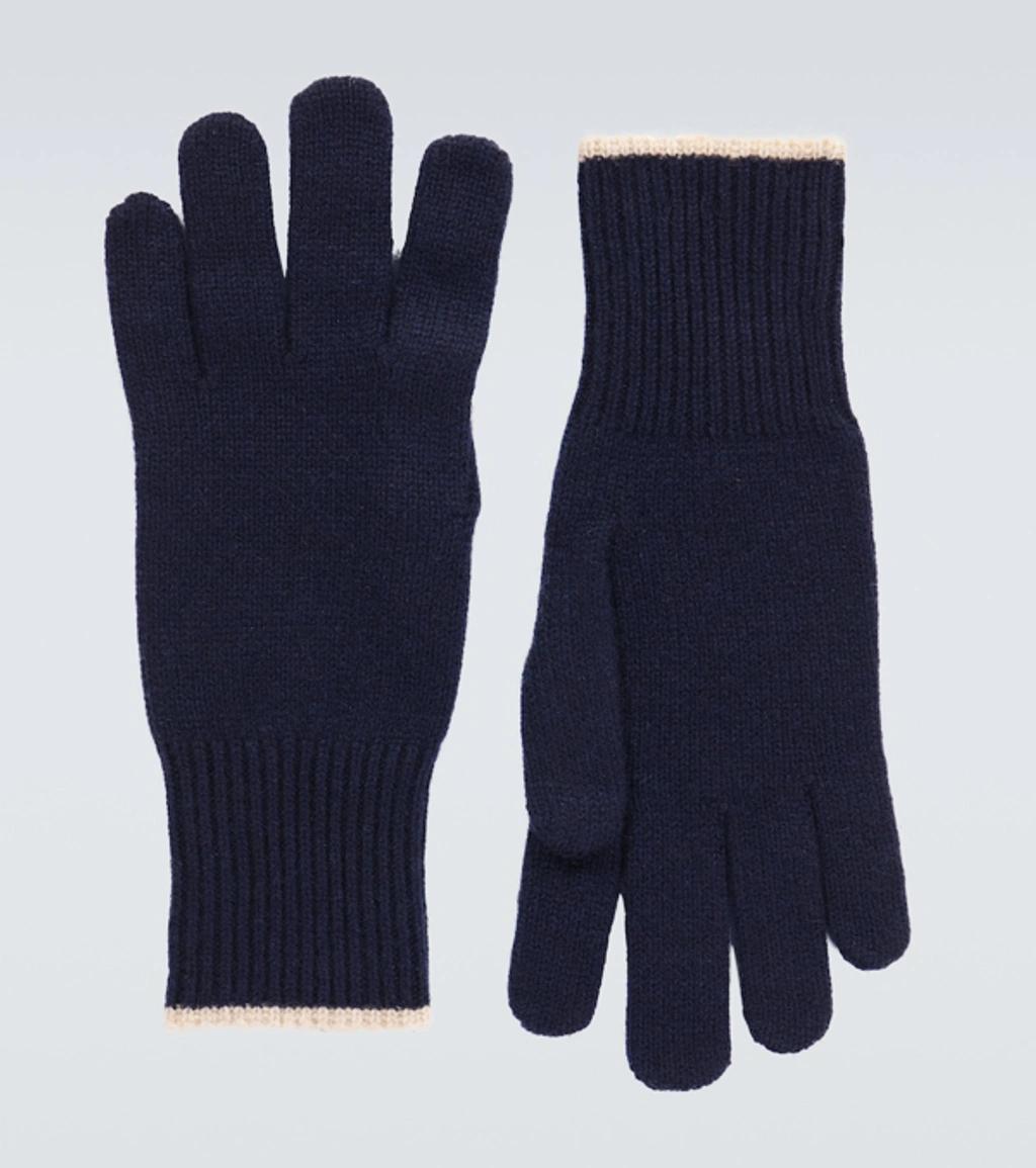 Contrast-trim Cashmere Gloves In Blue Product Image