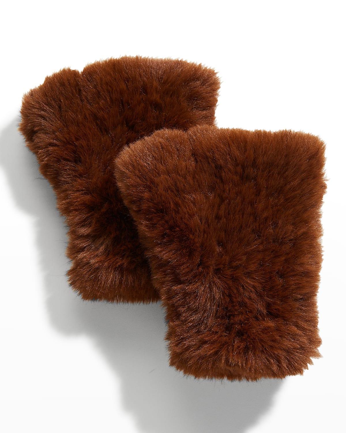 Faux Fur Knitted Fingerless Mittens Product Image