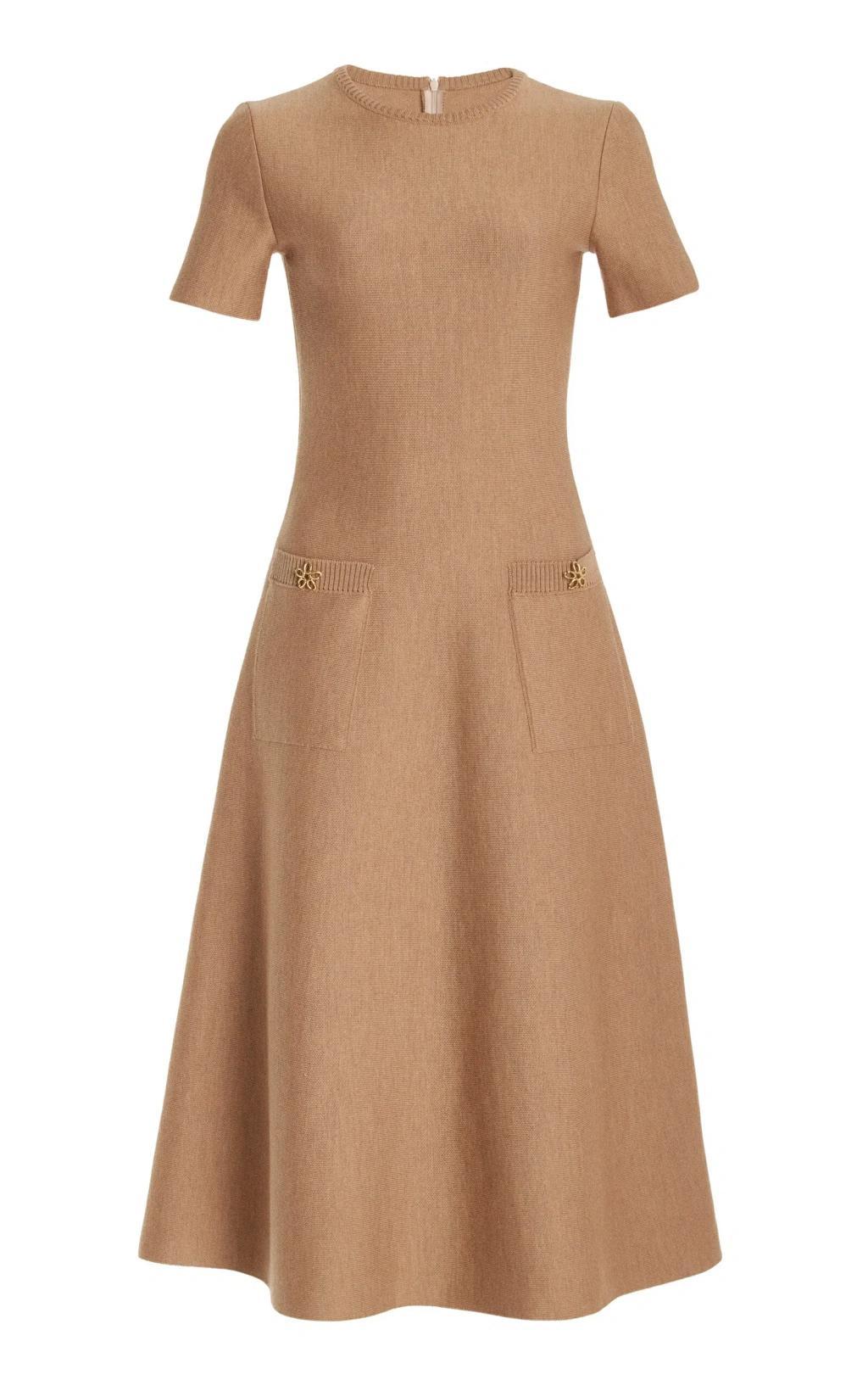 OSCAR DE LA RENTA Button-detailed Knit Midi Dress In Cafe Au Lait Product Image