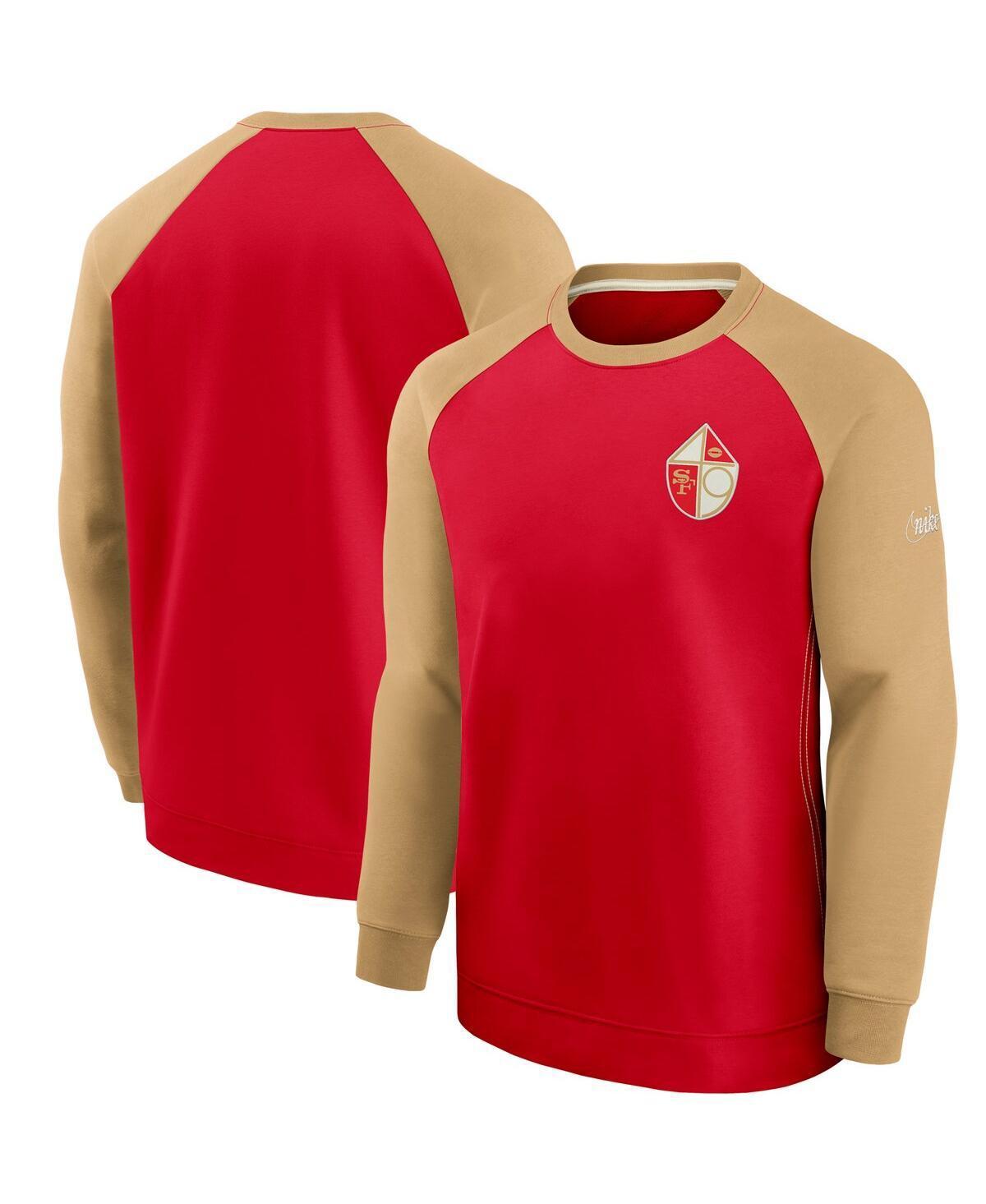 Mens Nike Scarlet/Gold San Francisco 49ers Historic Raglan Crew Performance Sweater Product Image