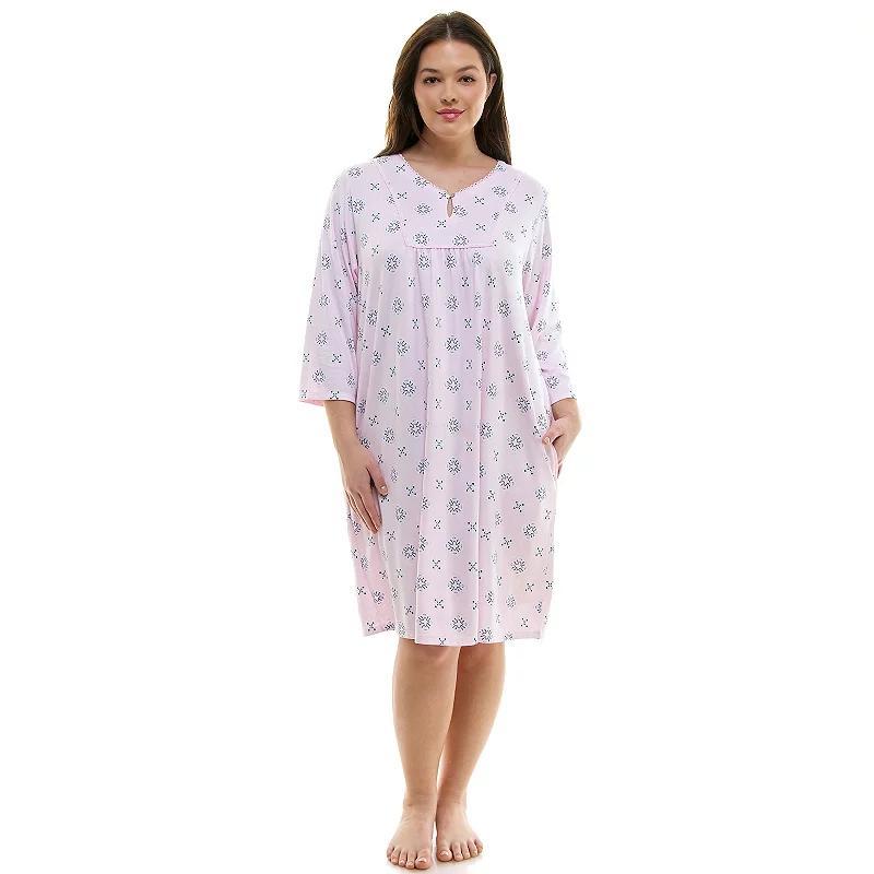 Plus Size Croft & Barrow 3/4-Sleeve Button Neck Pajama Gown, Womens Product Image