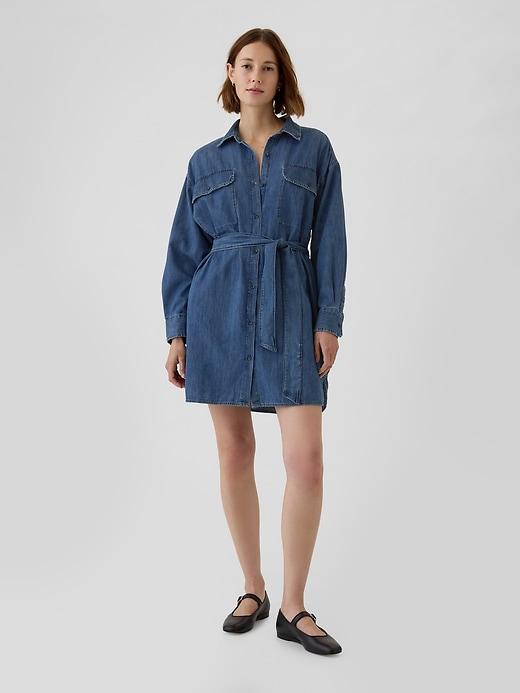 Belted Denim Mini Shirtdress Product Image