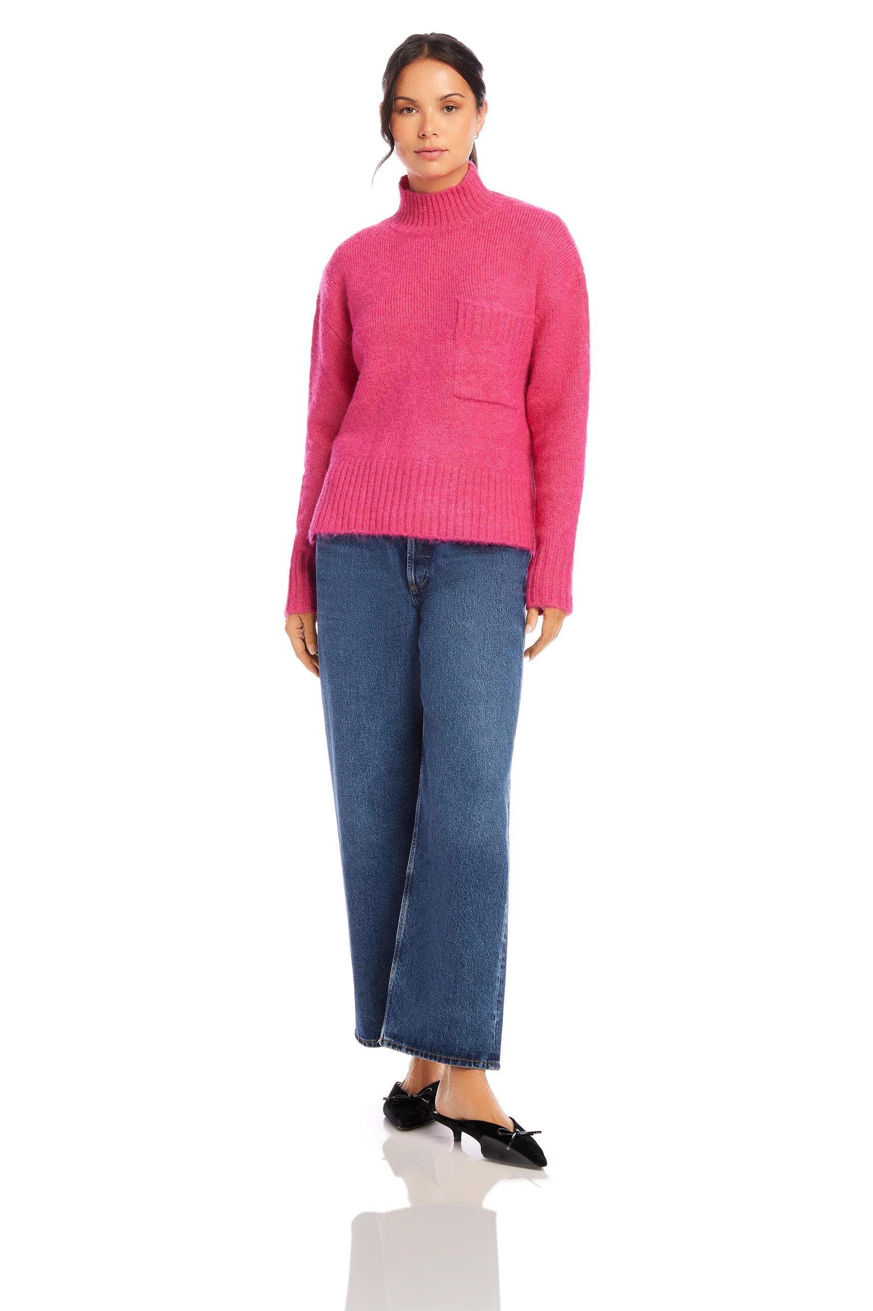 Collette Turtleneck Sweater - Hot Pink Product Image