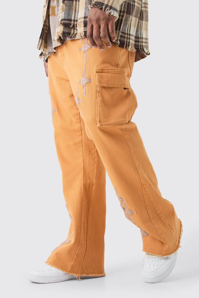 Plus Fixed Waist Skinny Flare Gusset Applique Cargo Trouser | boohooMAN USA Product Image