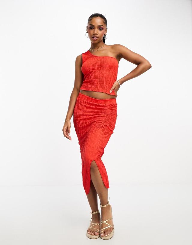 Pieces exclusive one shoulder crop top in red - part of a set Product Image