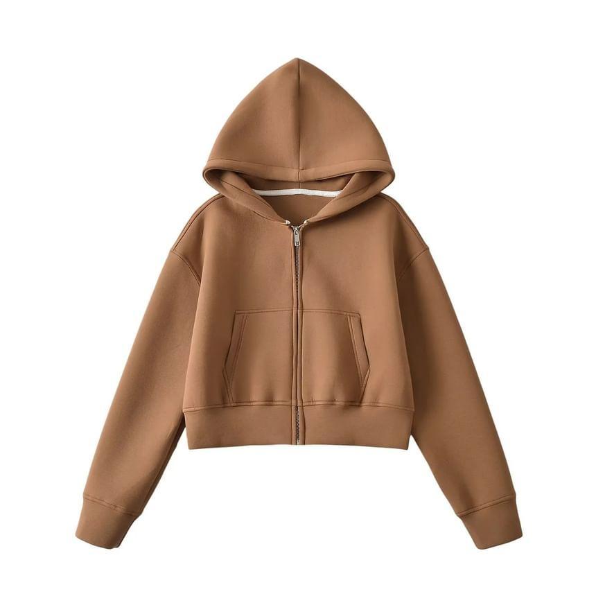 Drop Shoulder Plain Zip Up Cropped Hoodie product image