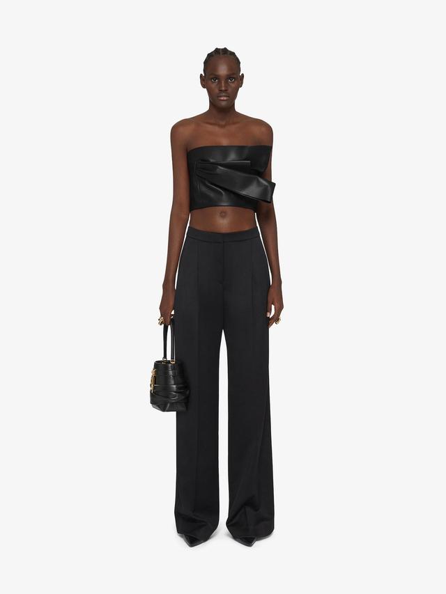 Cropped bustier top in leather with draped detail Product Image