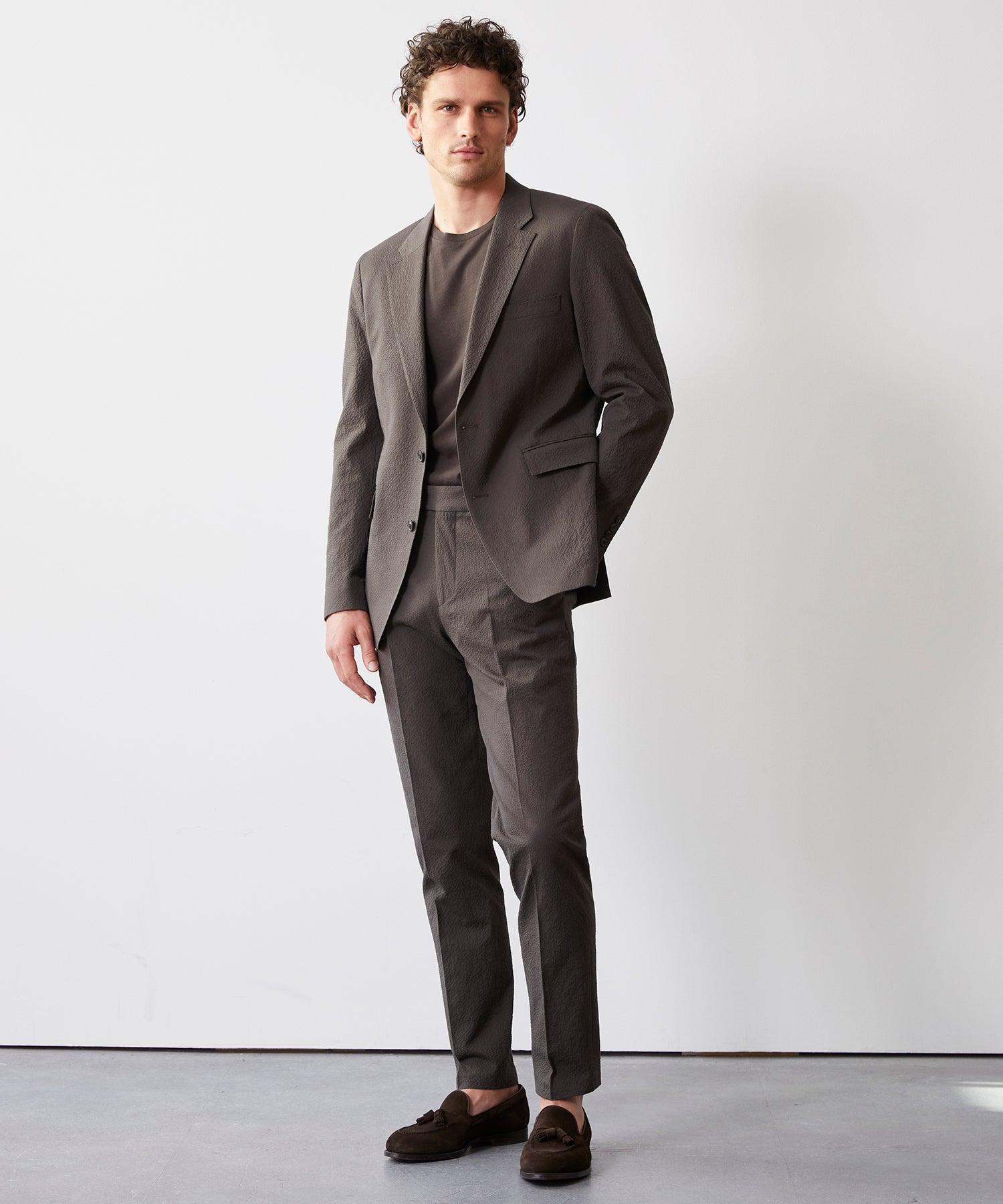 Italian Seersucker Sutton Trouser in Brown Product Image