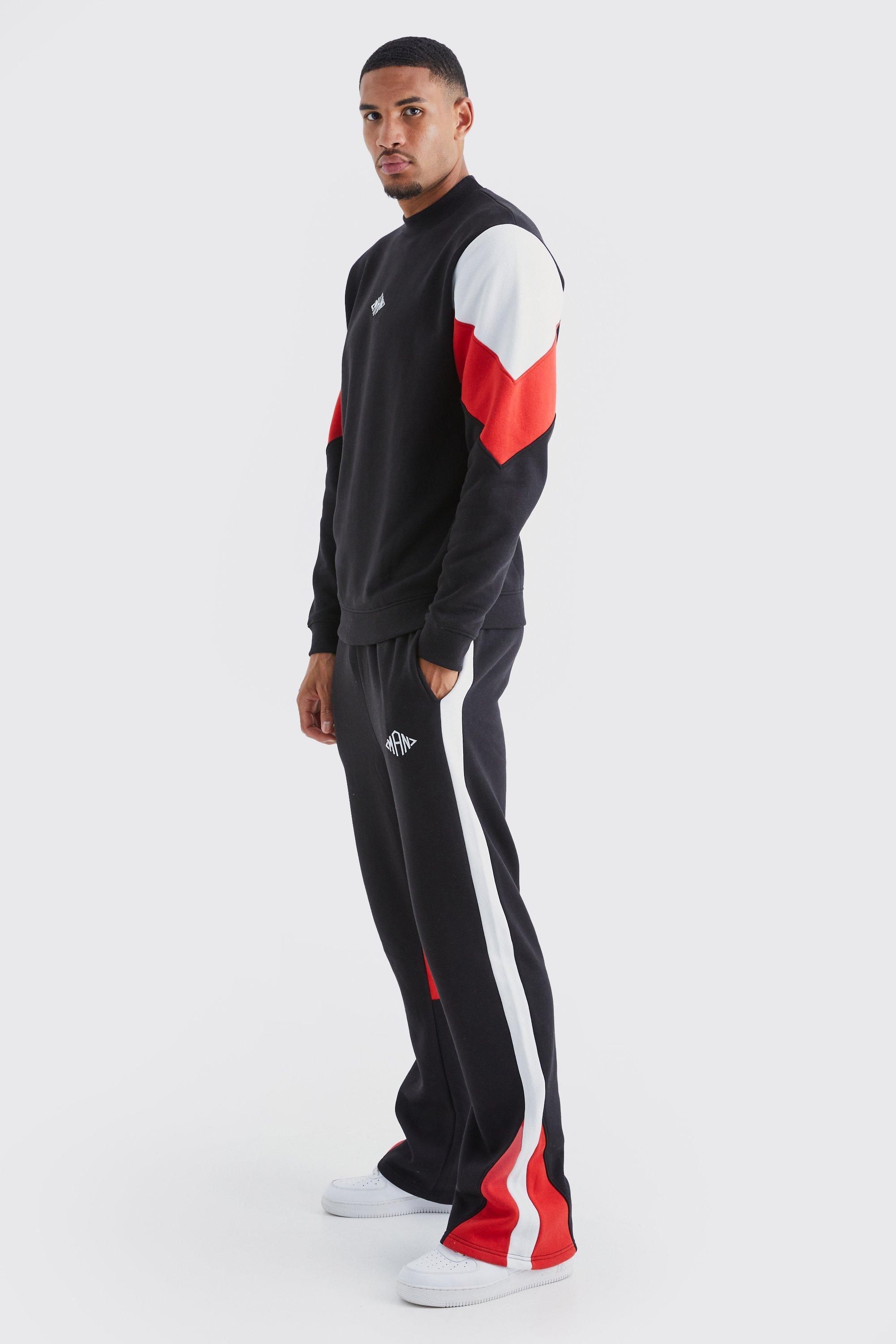 Tall Man Colour Block Sweater Gusset Tracksuit | boohooMAN USA Product Image