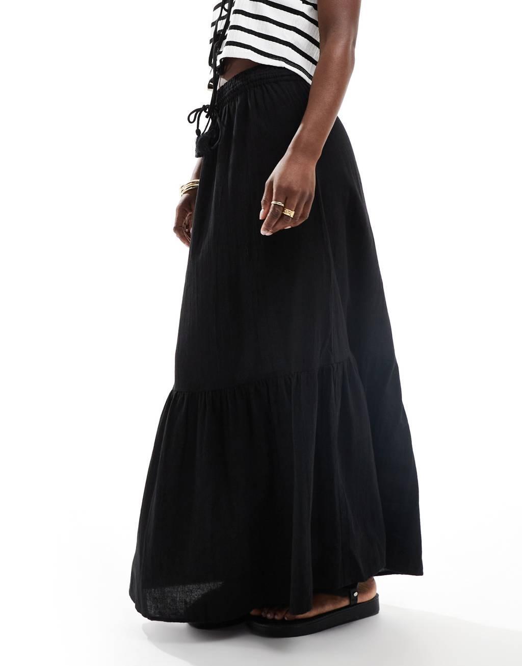 Vero Moda boho maxi skirt in black Product Image