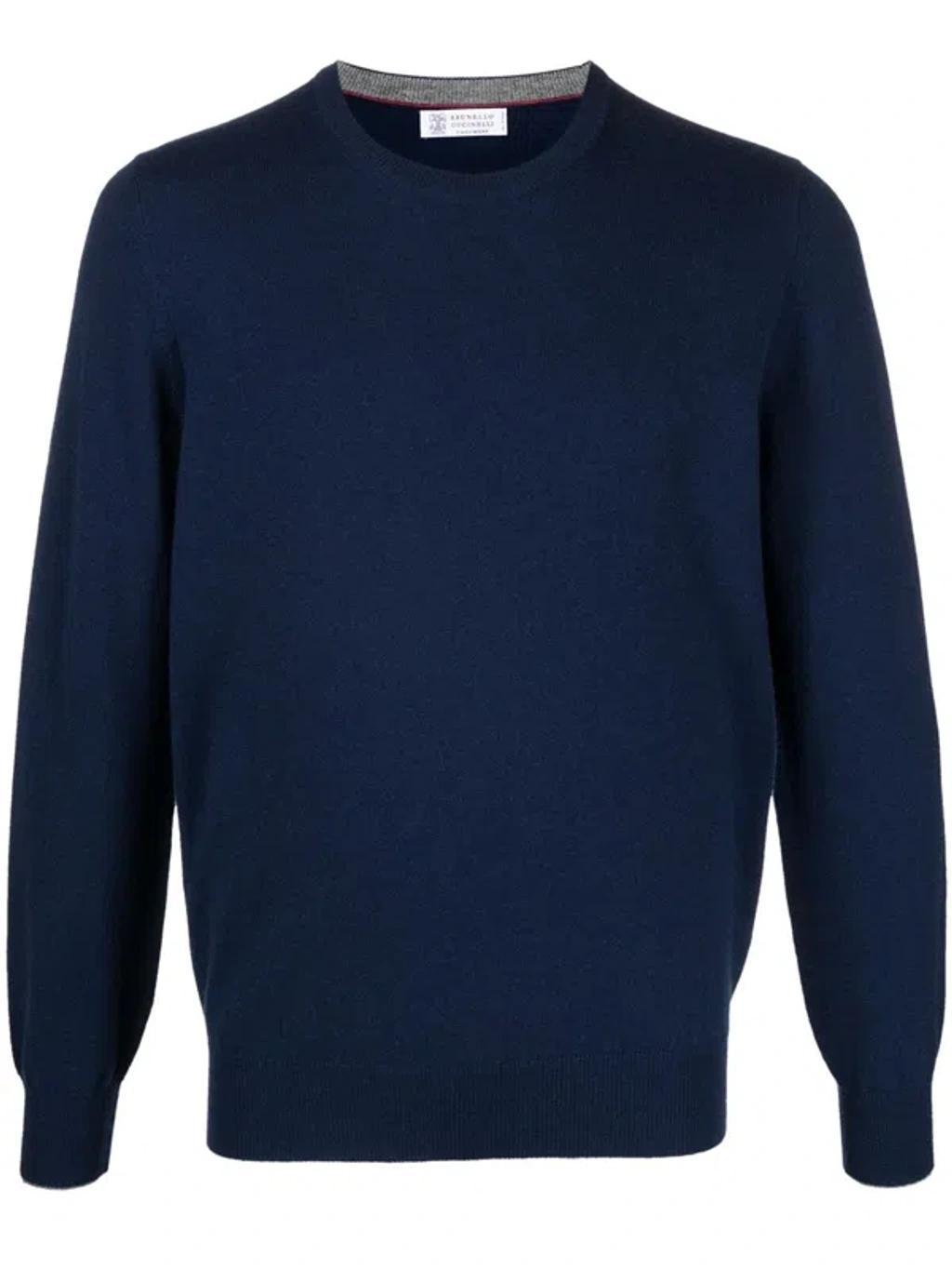 BRUNELLO CUCINELLI Mélange-effect Cashmere Jumper In Blue Product Image