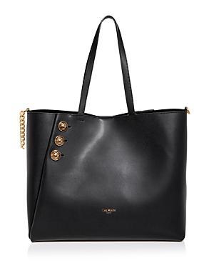 Balmain Emblem Crest Button Calfskin Shopper Product Image