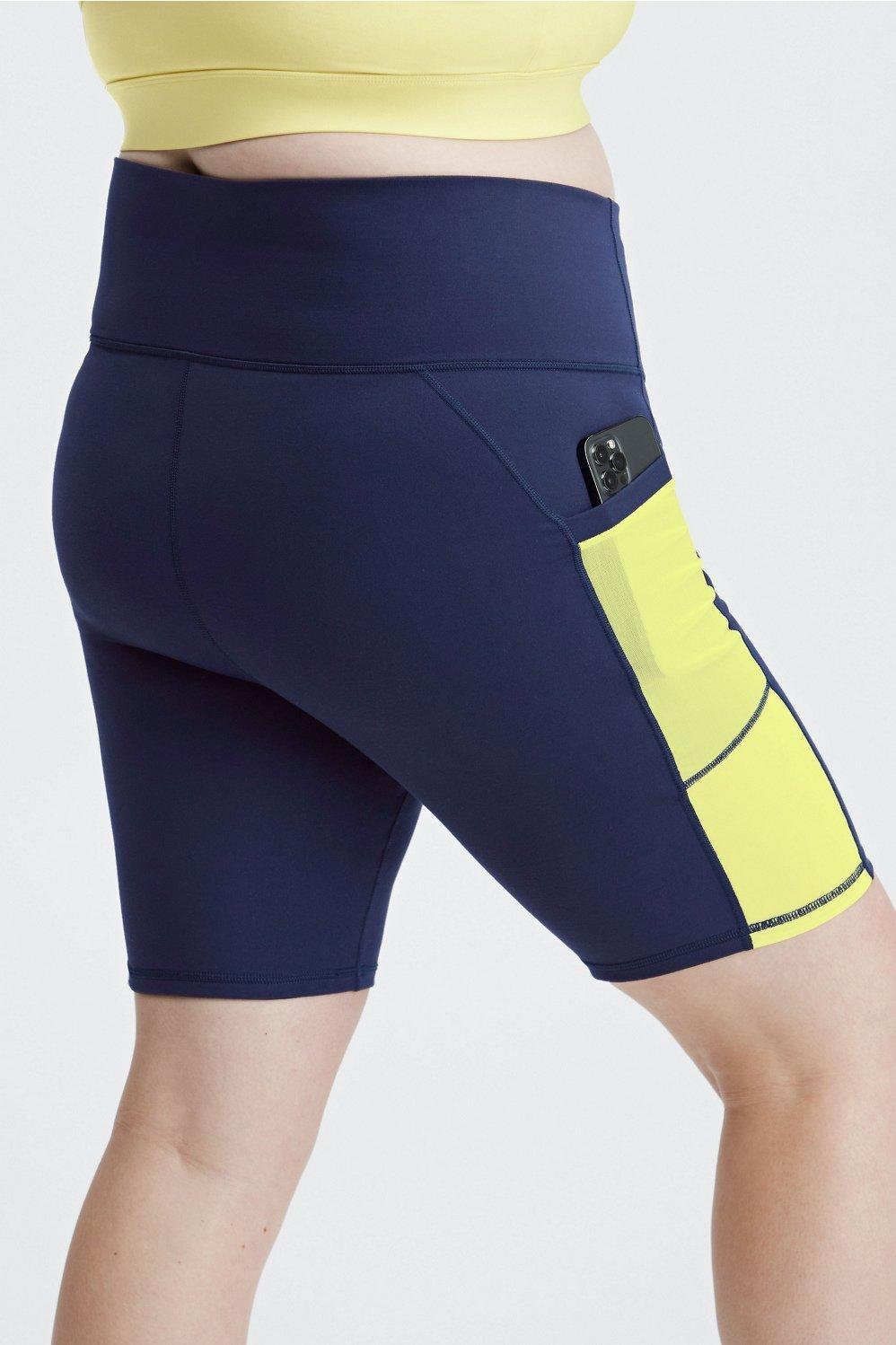 Fabletics On-the-Go High-Waisted 9 Short Womens Deep Navy/Lemon Crme Size S Product Image