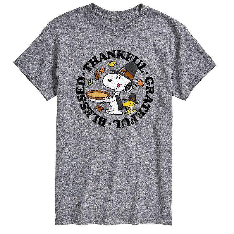 Mens Peanuts Thankful Grateful Blessed Tee Med Grey Product Image