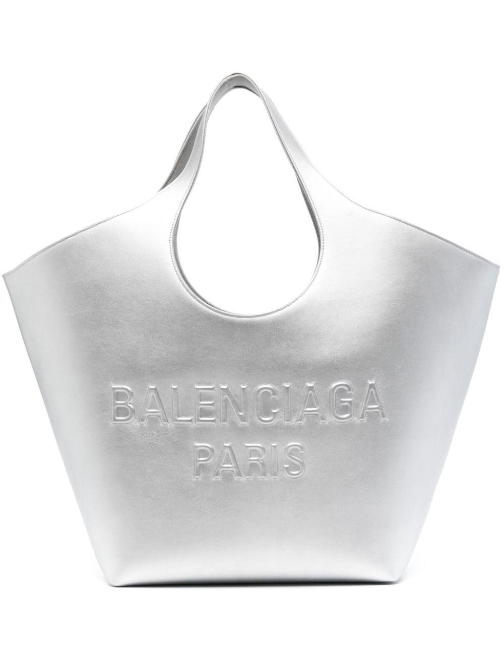 BALENCIAGA Medium Mary-kate Metallic Leather Tote In Silver Product Image