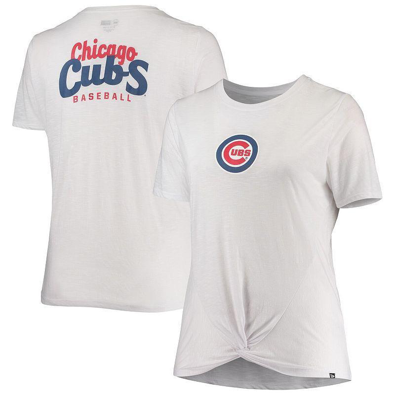 Womens New Era White Chicago Cubs Plus Size 2-Hit Front Knot T-Shirt Product Image