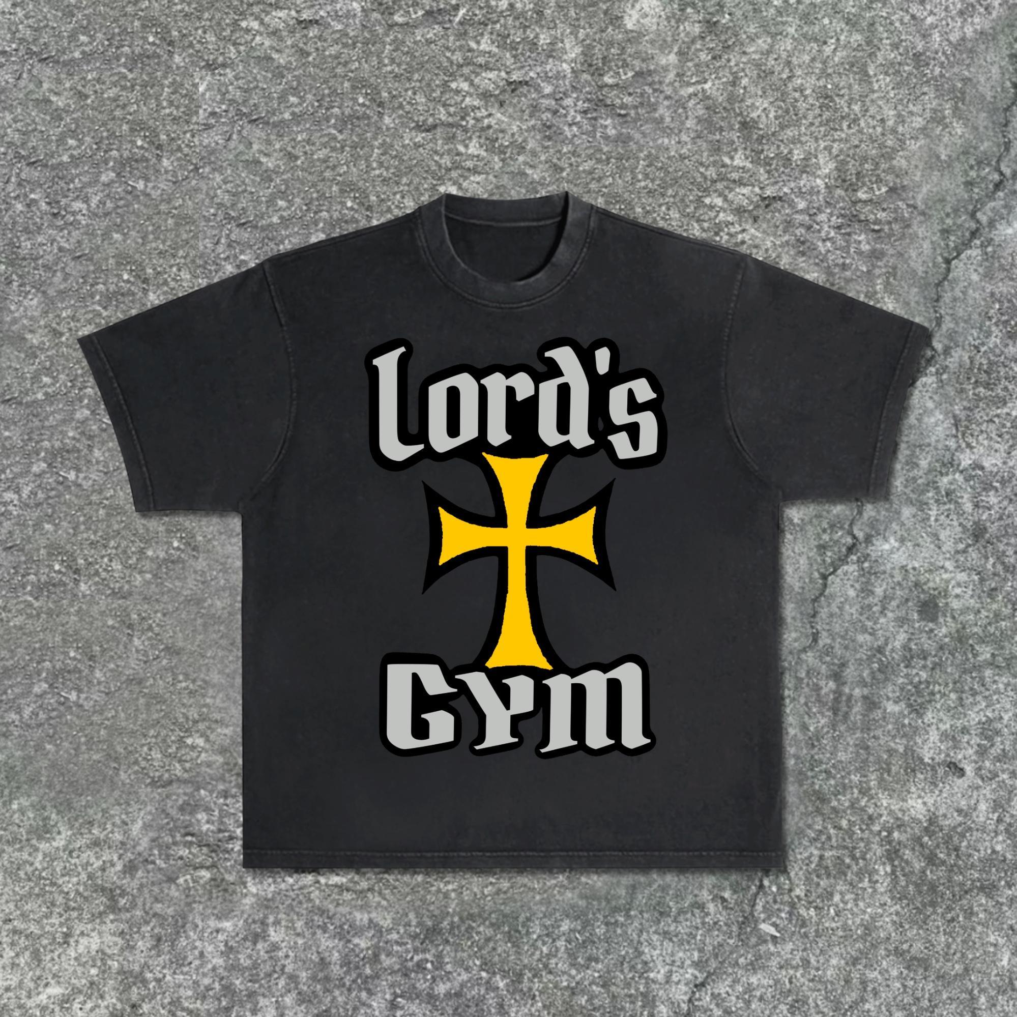 Jesus God Gospel Sports Letters - Lord's Gym - Printed Pattern Acid Washed T-Shirt Product Image