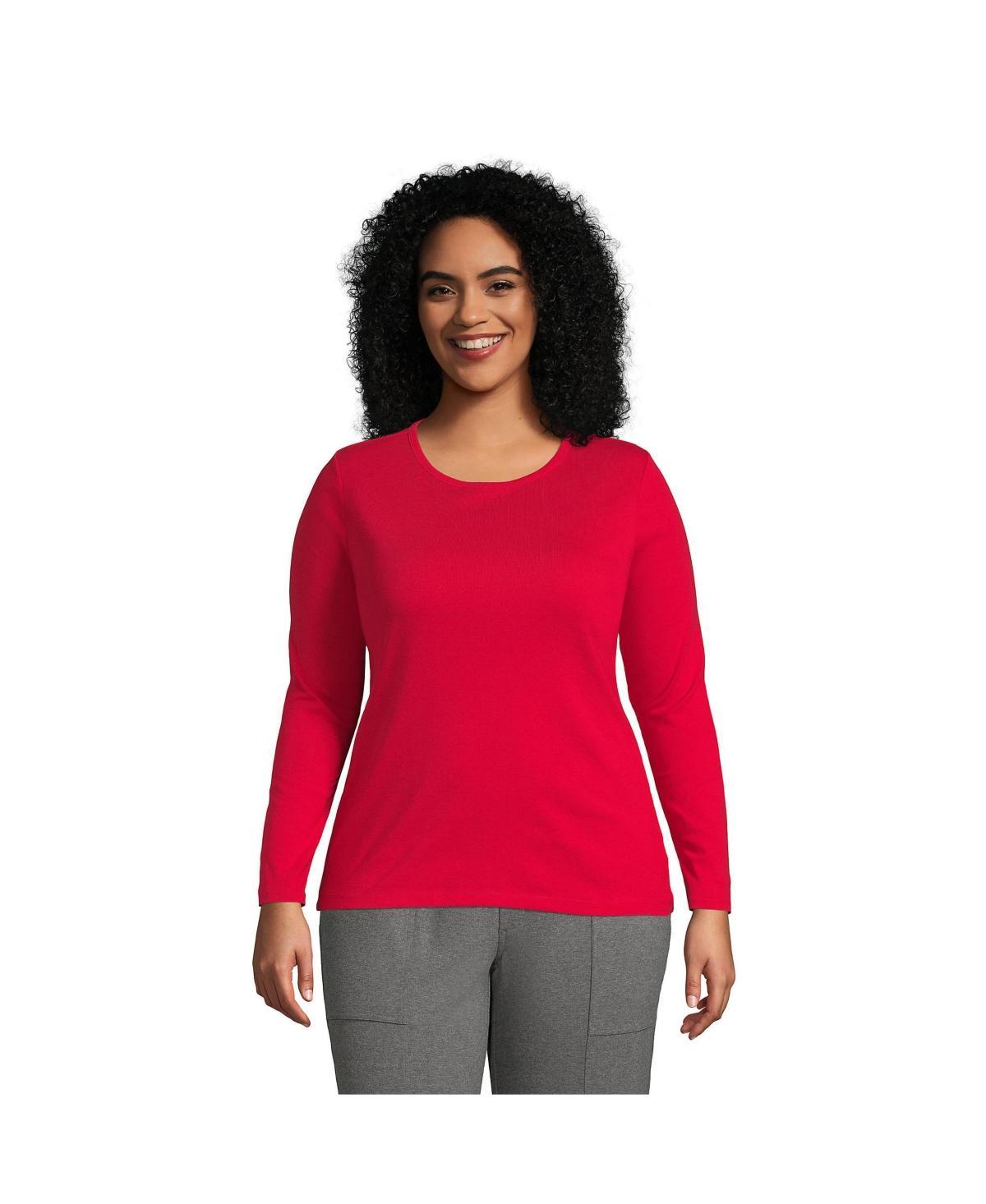 Lands End Plus Size Cotton Rib Long Sleeve Crewneck T-Shirt Product Image