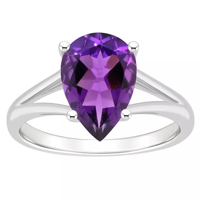 Alyson Layne Sterling Silver 12 mm x 8 mm Pear Shape Gemstone Split Shank Solitaire Ring, Womens Purple Product Image