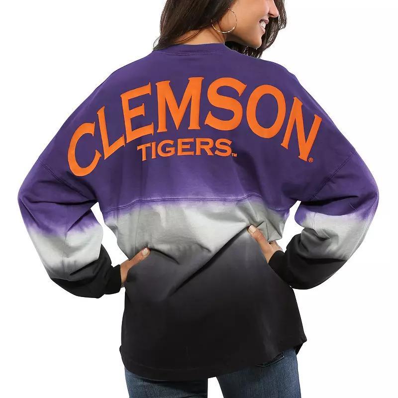 Womens Purple Clemson Tigers Ombre Long Sleeve Dip-Dyed Spirit Jersey - Purple Product Image