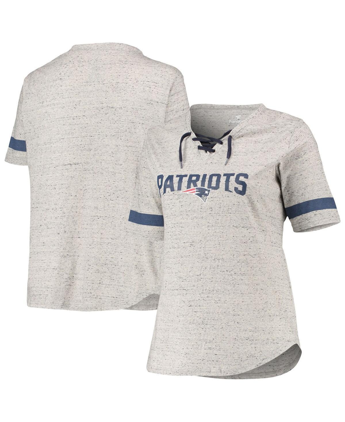 Womens Heathered Gray New England Patriots Plus Size Lace-Up V-Neck T-Shirt Product Image