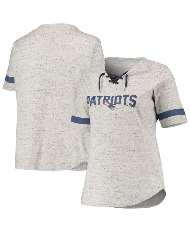 Womens Heathered Gray New England Patriots Plus Size Lace-Up V-Neck T-shirt Product Image