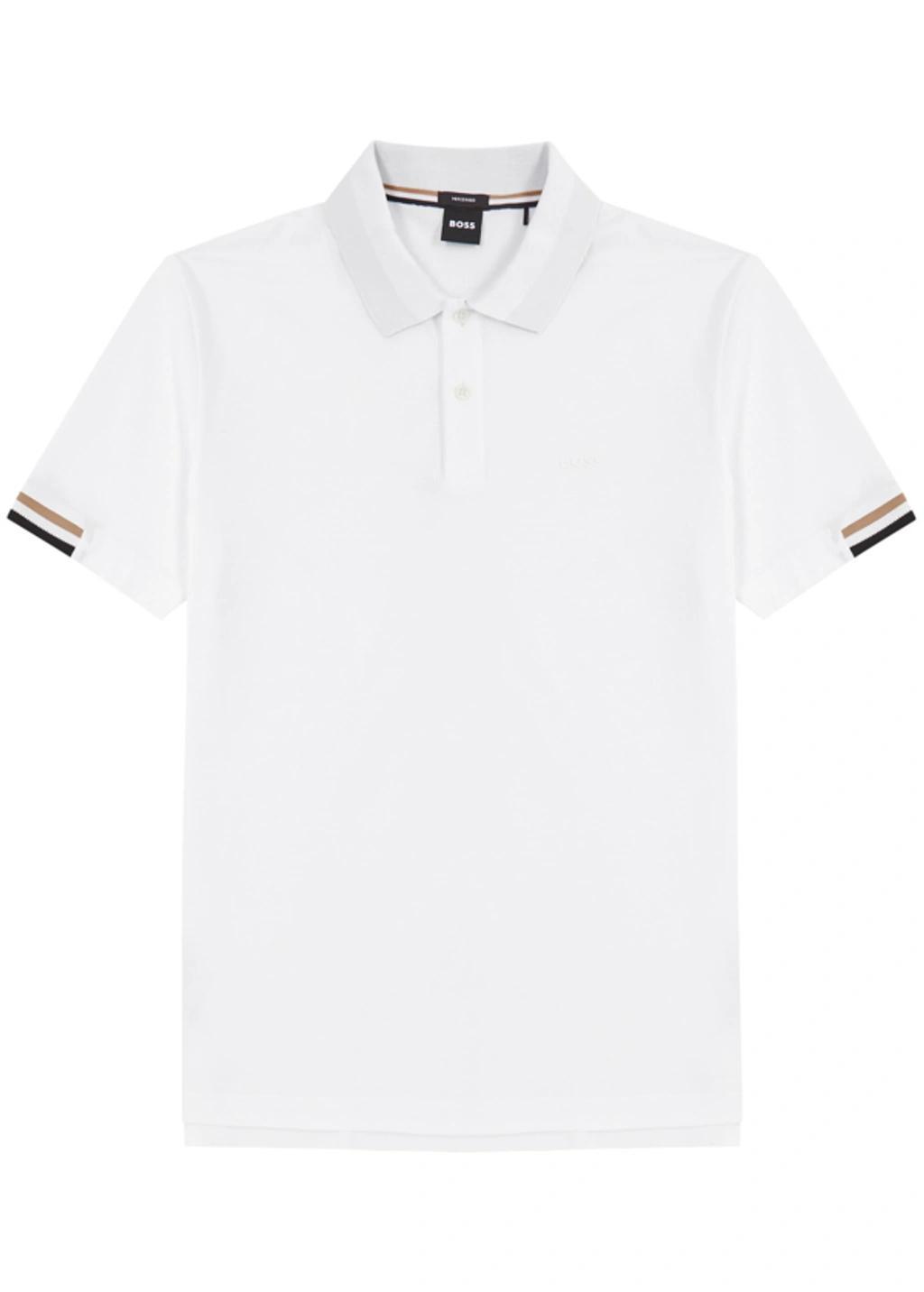 Boss Logo Piqué Cotton Polo Shirt In White Product Image