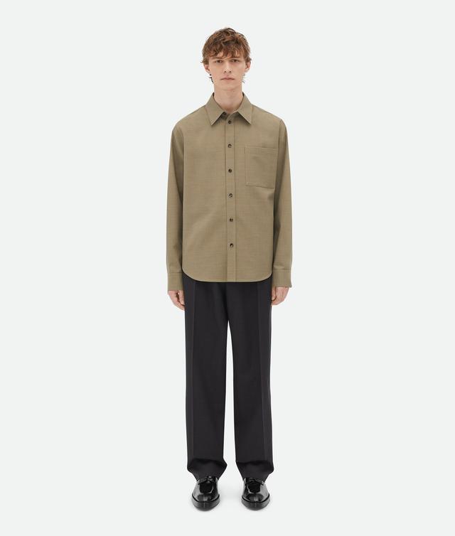 Men's Light Tailored Wool Shirt in Sage/camel melange Product Image