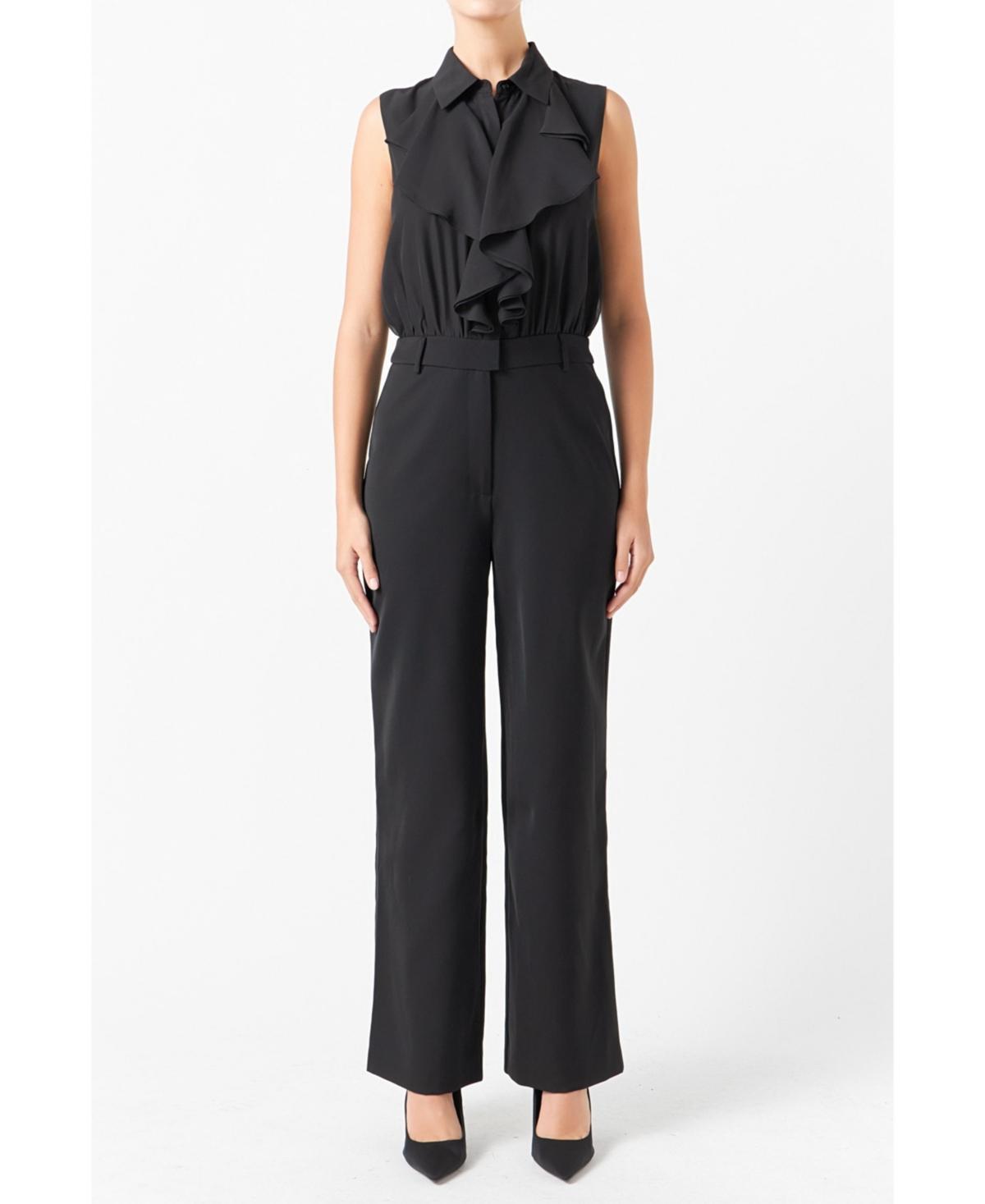 Womens Sleeveless Ruffle Jumpsuit Product Image