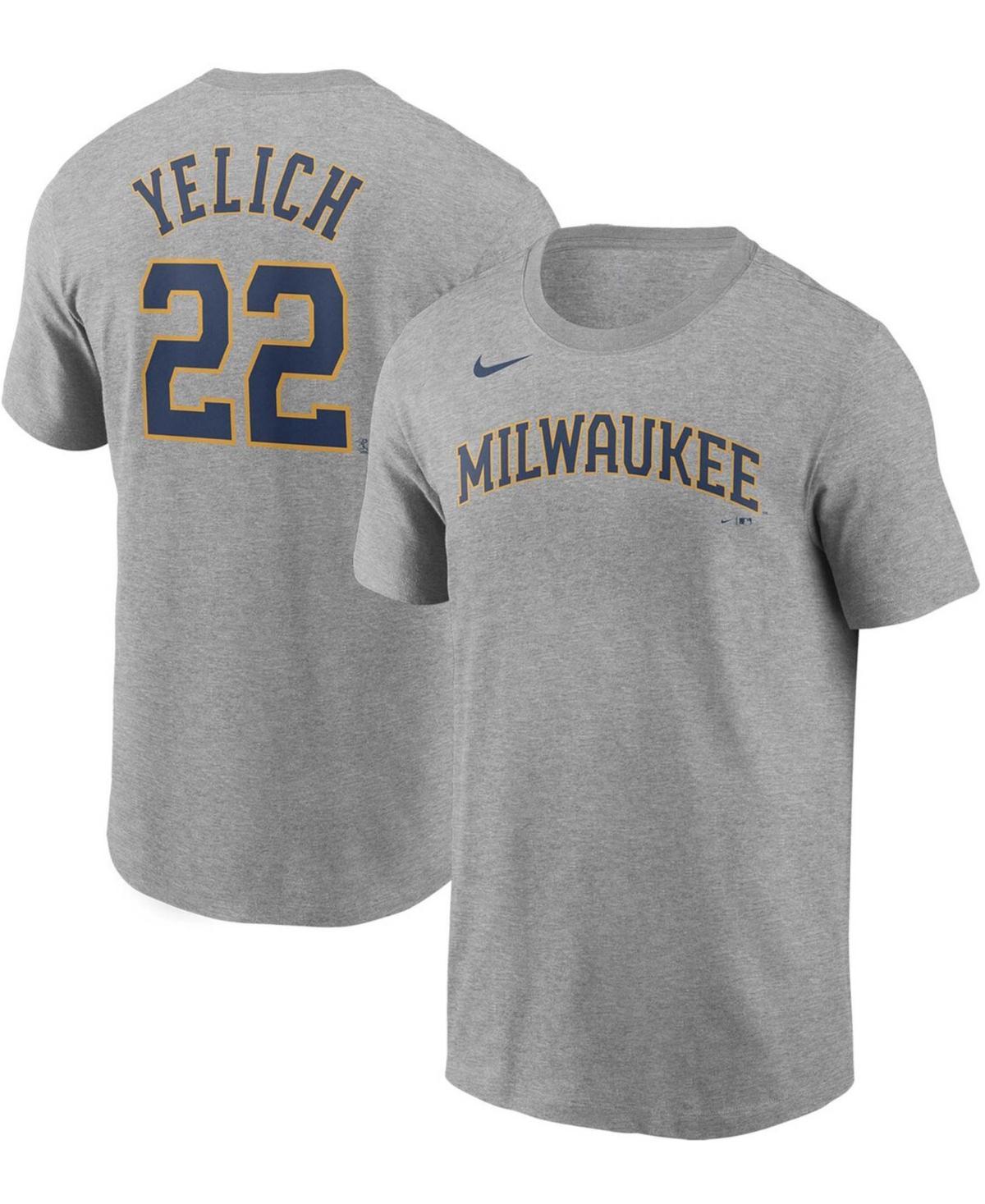 Mens Christian Yelich Gray Milwaukee Brewers Name Number T-shirt Product Image