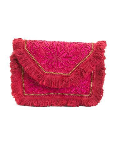 Beaded Fringe Clutch With Crossbody Strap for Women Product Image