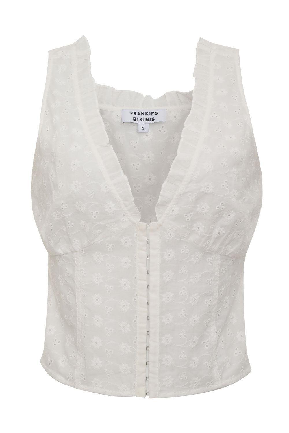 Tea Eyelet Ruffle Tank - White Product Image