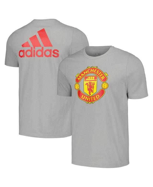 Mens adidas Gray Manchester United Three-Stripe T-shirt Product Image