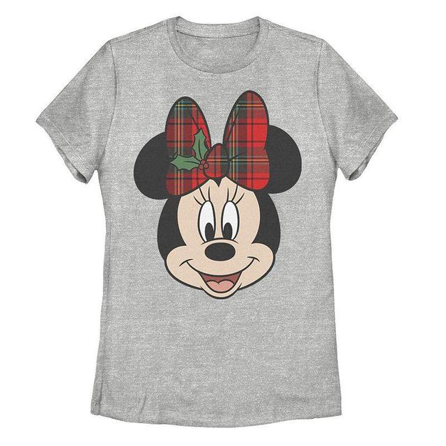 Juniors Disneys Minnie Mouse Christmas Bow Tee, Girls Athletic Grey Product Image