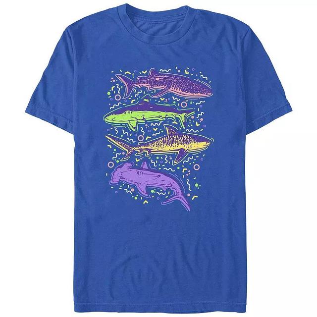 Mens Colorful Sharks And Doodles Graphic Tee Product Image