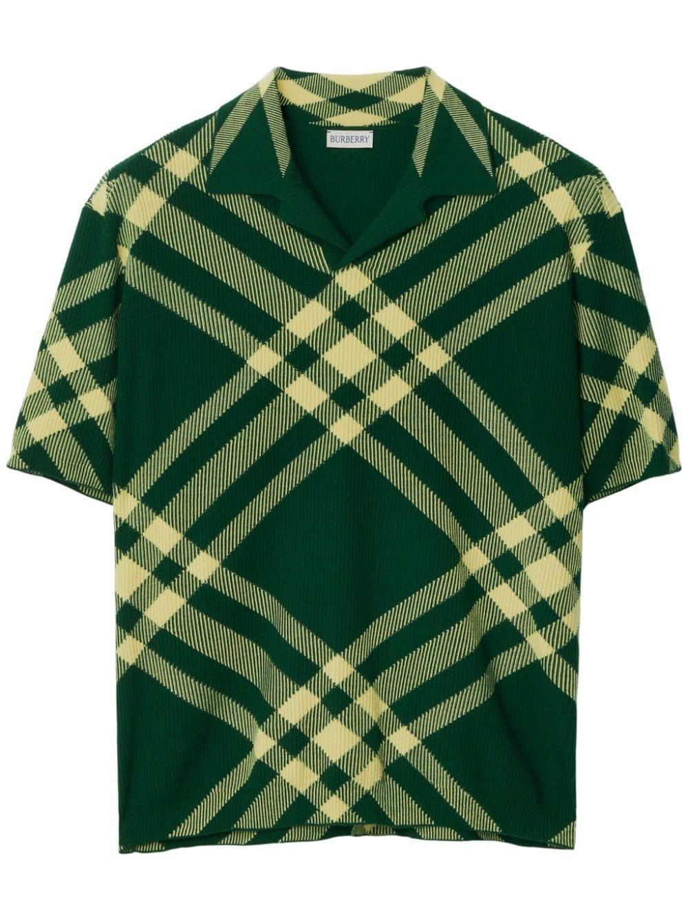 BURBERRY Vintage Check Fine-ribbed Polo Shirt In Green Product Image