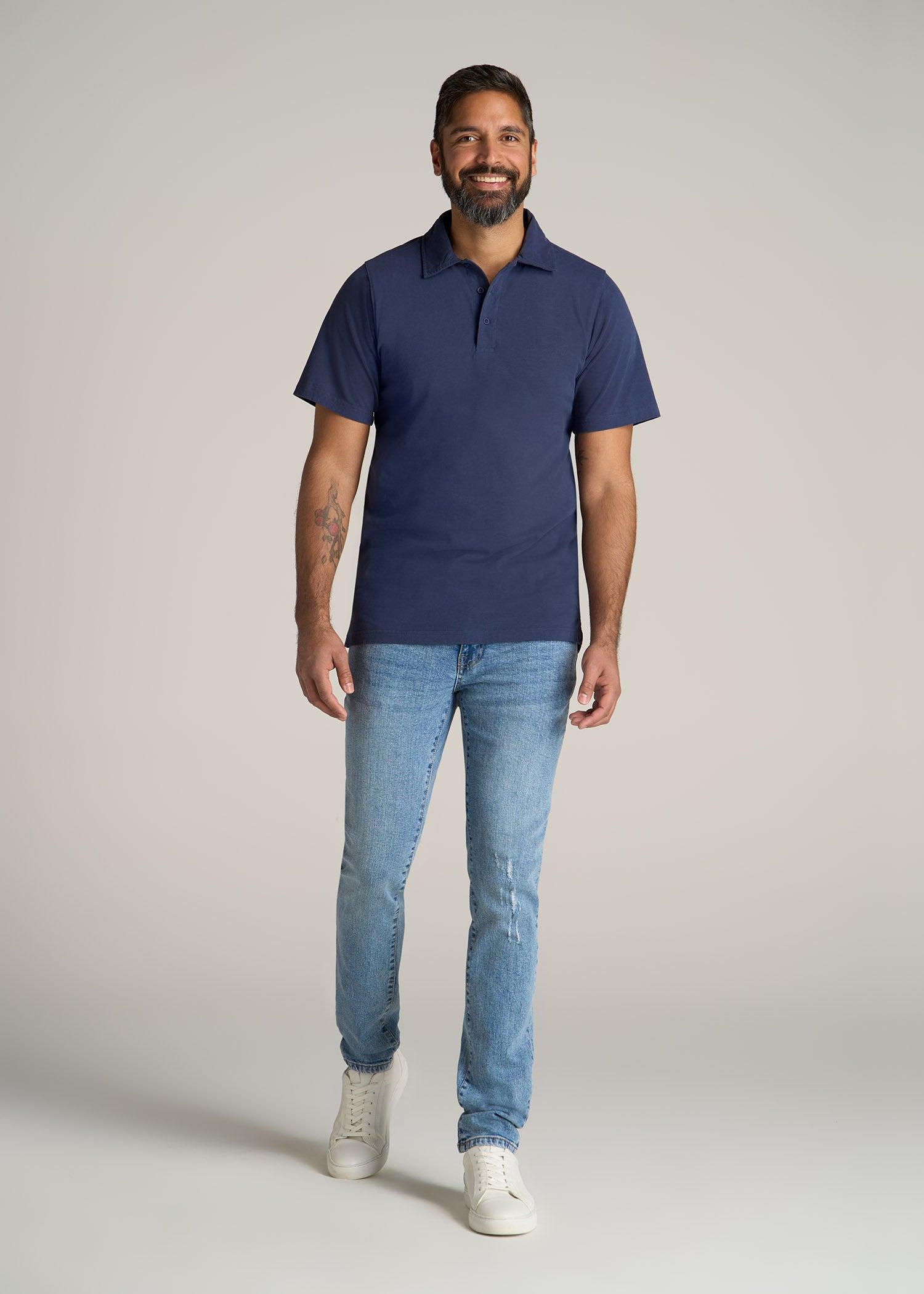 LJ&S Ultra Soft Short Sleeve Cotton Polo for Tall Men in Vintage Midnight Navy Product Image